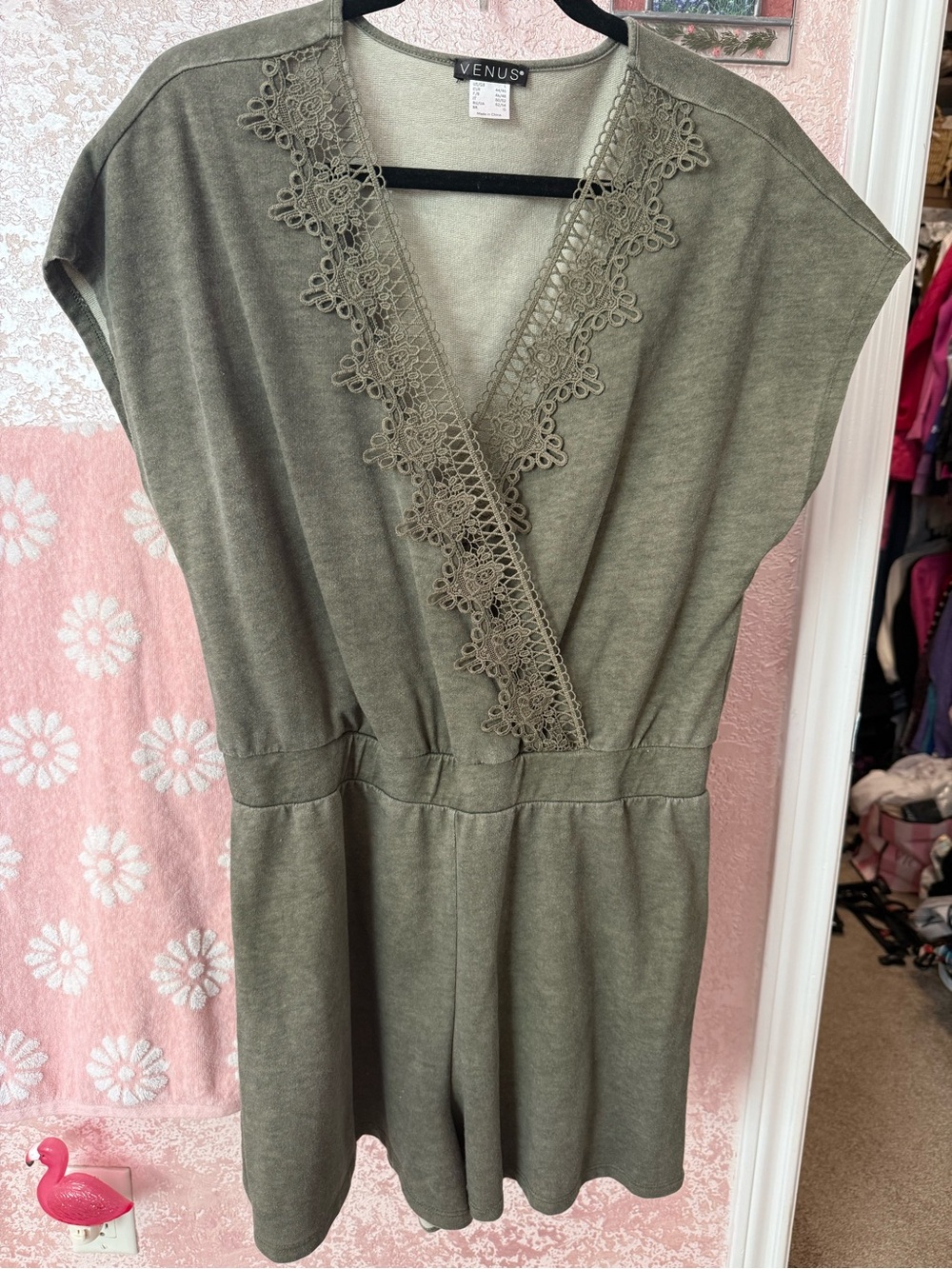 VENUS Olive Lace-Trim Romper